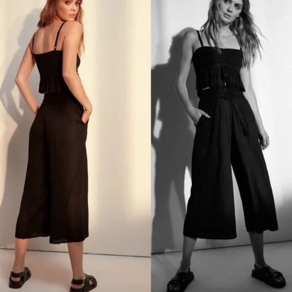 Aritzia Wilfred La Boheme Linen Wide Leg Pants Black Size Medium - Picture 1 of 13